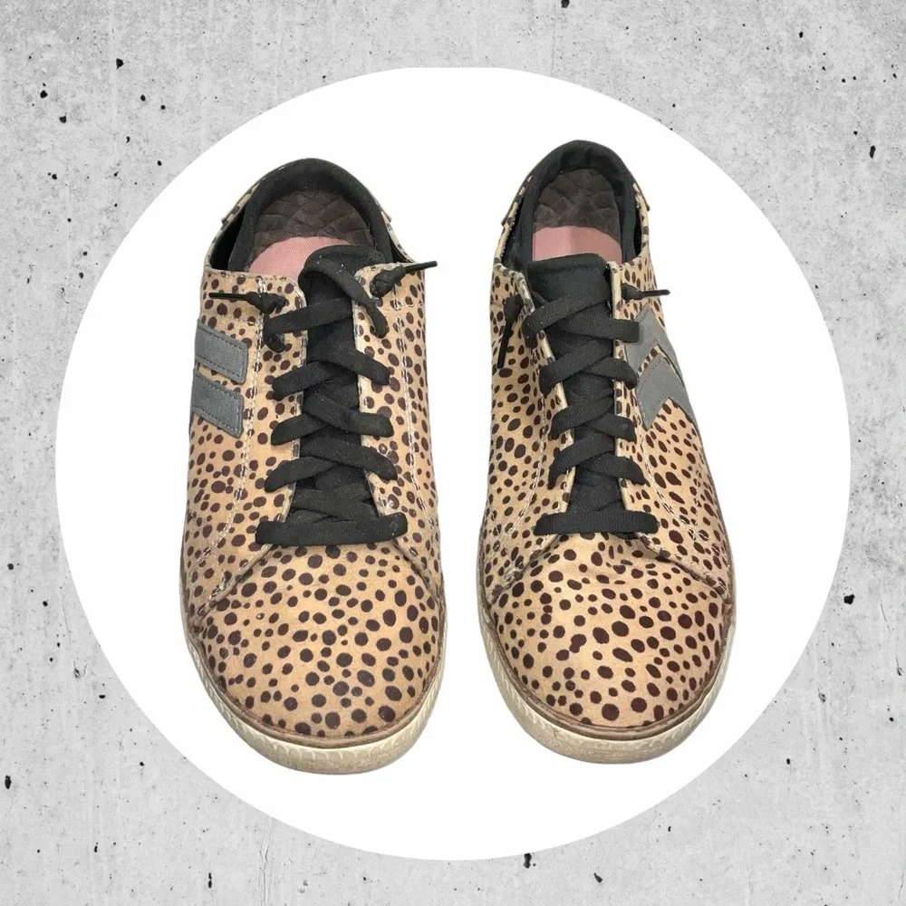 Dr. Scholl’s Tan/Brown Leopard w Gray & Black Accents Elastic Lace Sneakers Wm 9 - Picture 1 of 8